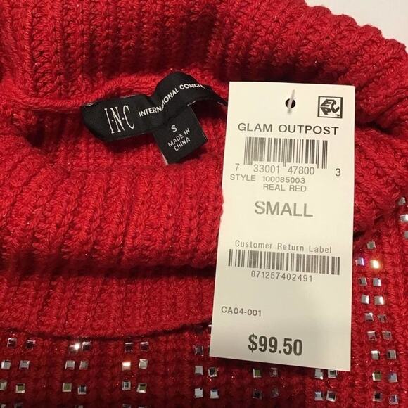 INC International Concepts Women’s Small Red Metallic Turtleneck Sweater - Picture 4 of 16